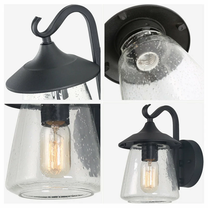 Flash Sale ✔️ LNC Lighting LNC 1-Light Traditional Matte Black Bell Seeded Glass Outdoor Wall Lights 🌟 - Image 8