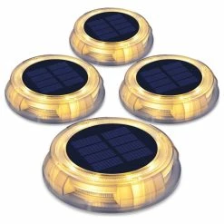 Best Pirce 😍 ELEDing Solar Powered 4-Light Deco Clear LED In-Ground Light, Warm White 👏