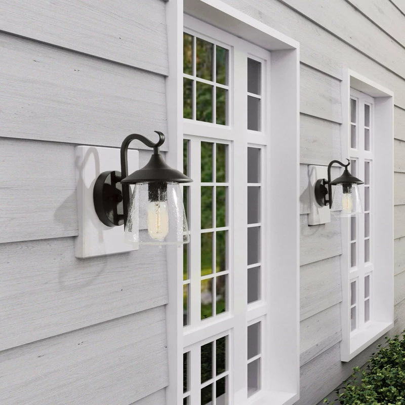 Flash Sale ✔️ LNC Lighting LNC 1-Light Traditional Matte Black Bell Seeded Glass Outdoor Wall Lights 🌟 - Image 5