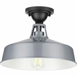 Hot Sale 😍 Progress Lighting Cedar Springs Collection Metallic Gray 1-Light Semi-Flush Mount 👏