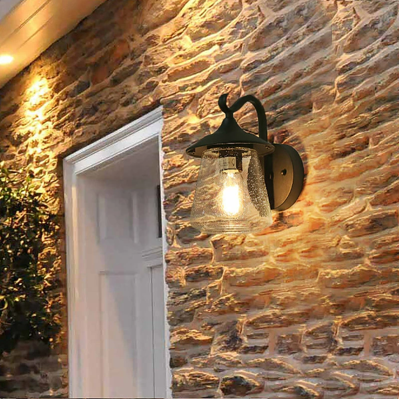 Flash Sale ✔️ LNC Lighting LNC 1-Light Traditional Matte Black Bell Seeded Glass Outdoor Wall Lights 🌟 - Image 6