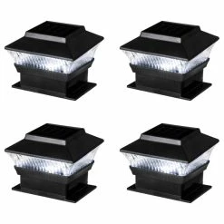 Discount ✨ Glitzhome 5.75"L Solar Powered LED Fence Post Cap Light, Set Of 4, Black 👏