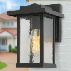 Outlet ✔️ LALUZ Farmhouse Cubic Outdoor Wall Sconce With Glass, 11" 🔔