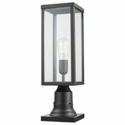 Cheap 🔔 Globe Electric Bowery 1-Light Matte Black Outdoor Lamp Post Light, Base Adaptor, Glass Inserts 💯