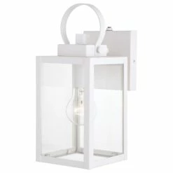 Promo 🎁 Vaxcel Medinah 1 Light Dusk To Dawn Outdoor Wall Lantern Clear Glass, Textured White, 5 🔥