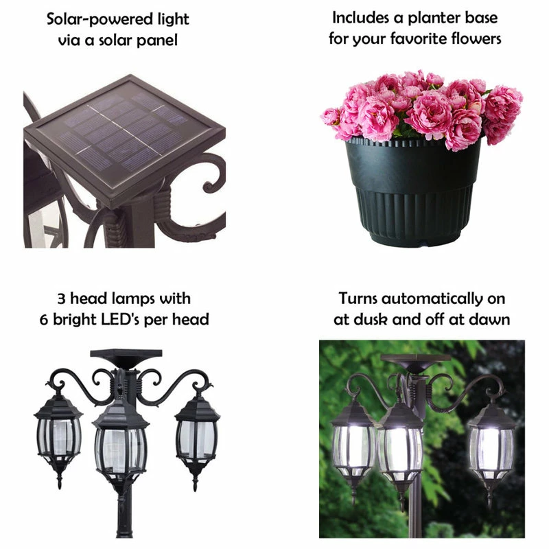 Flash Sale ๐ Home Garden Collections 6.6' Tall Solar Lamp Post And Planter, 3 Heads, White Leds, Black ๐คฉ - Image 7