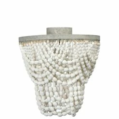 Best Pirce ⭐ CREATIVE CO-OP Tiered Draped Wood Bead And Metal Semi-Flush Light ⭐