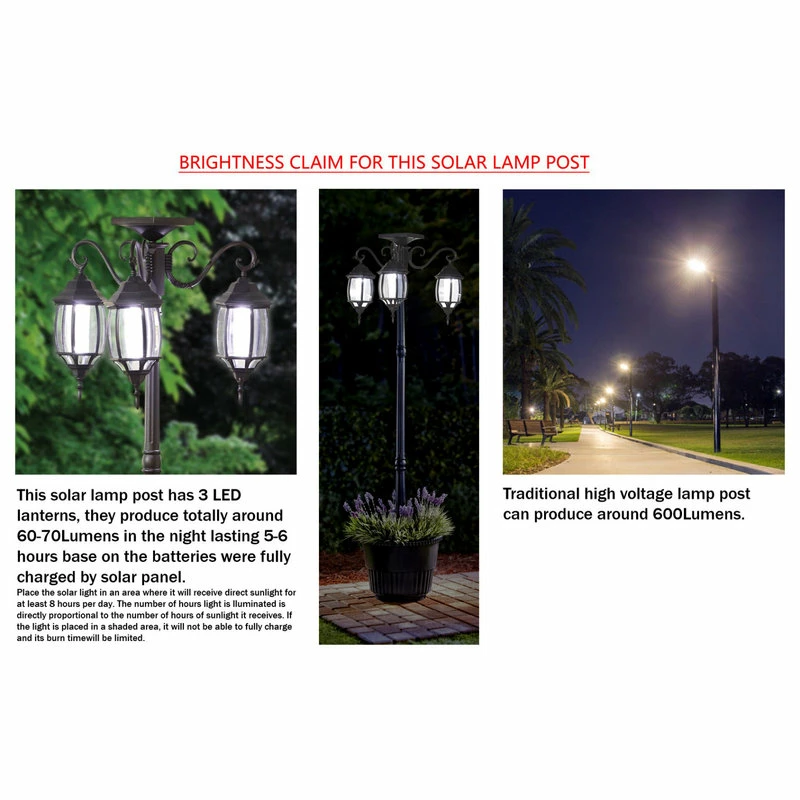 Flash Sale ๐ Home Garden Collections 6.6' Tall Solar Lamp Post And Planter, 3 Heads, White Leds, Black ๐คฉ - Image 6