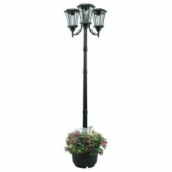 Best deal ⭐ Sun-Ray Avalon 3-Head Solar Lamp Post And Planter, Black 👏