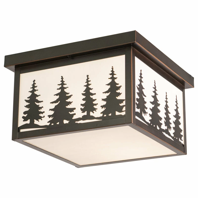 Outlet 🤩 Vaxcel Yosemite Bronze Rustic Tree Square Indoor Outdoor Flush Mount Ceiling Light 🤩