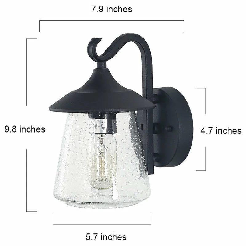 Flash Sale ✔️ LNC Lighting LNC 1-Light Traditional Matte Black Bell Seeded Glass Outdoor Wall Lights 🌟 - Image 2