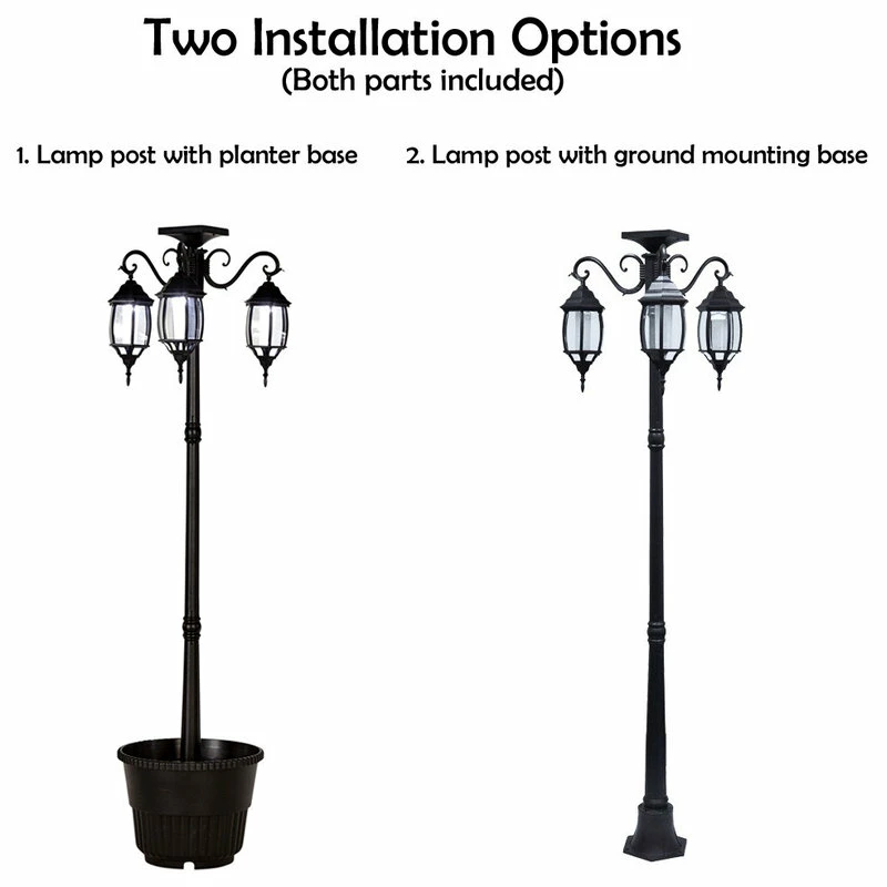 Flash Sale ๐ Home Garden Collections 6.6' Tall Solar Lamp Post And Planter, 3 Heads, White Leds, Black ๐คฉ - Image 4
