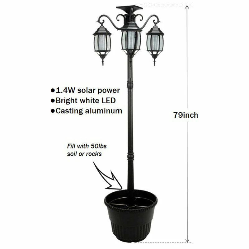 Flash Sale ๐ Home Garden Collections 6.6' Tall Solar Lamp Post And Planter, 3 Heads, White Leds, Black ๐คฉ - Image 5