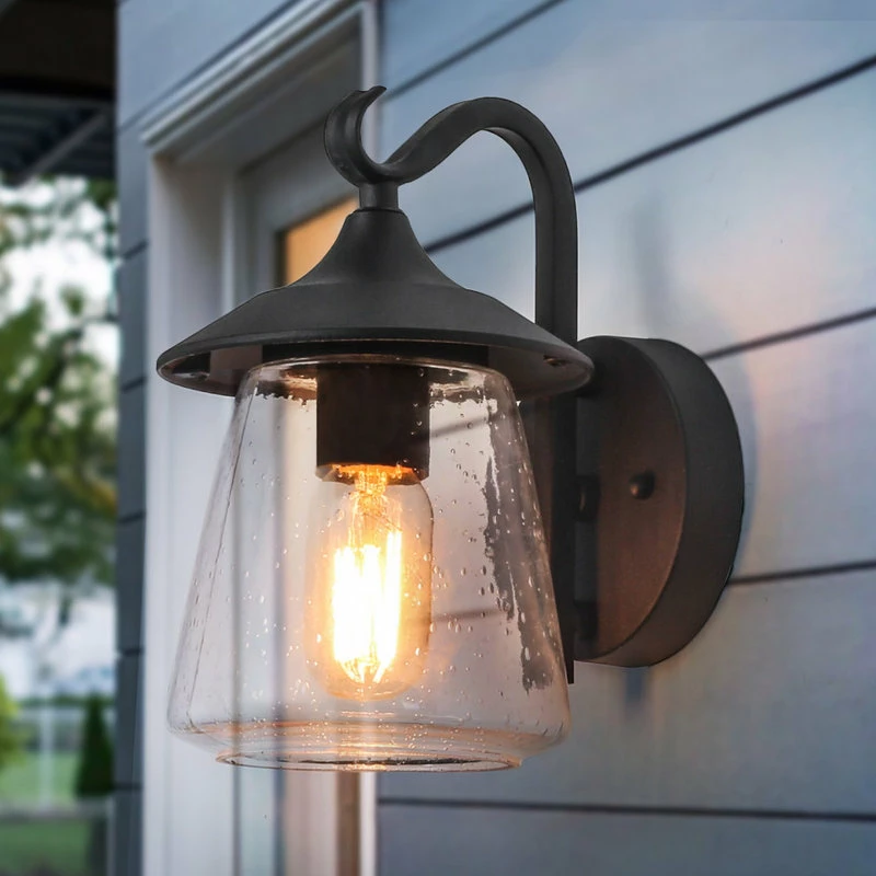 Flash Sale ✔️ LNC Lighting LNC 1-Light Traditional Matte Black Bell Seeded Glass Outdoor Wall Lights 🌟 - Image 3