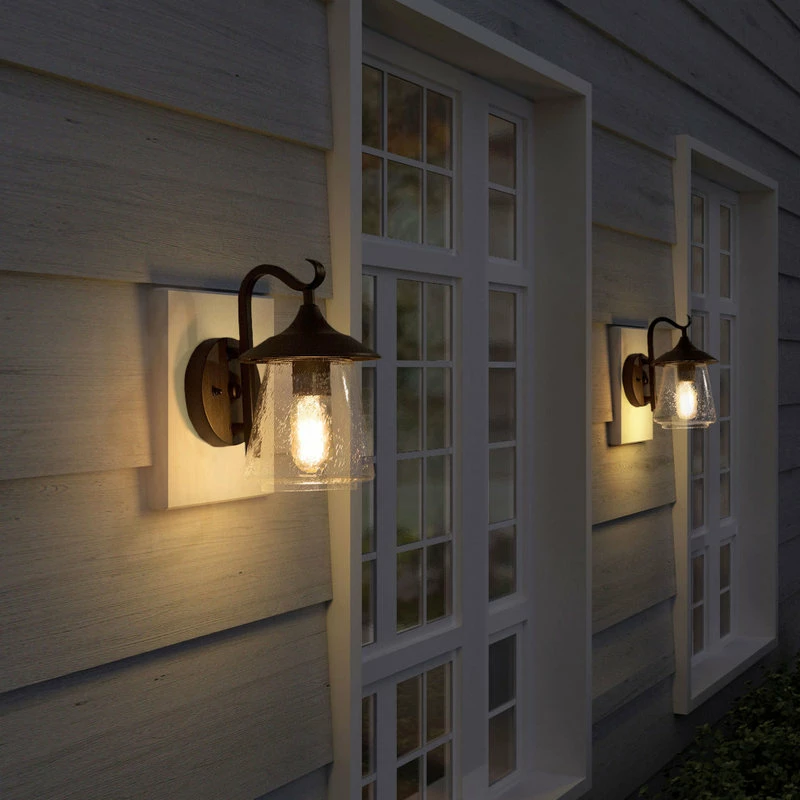 Flash Sale ✔️ LNC Lighting LNC 1-Light Traditional Matte Black Bell Seeded Glass Outdoor Wall Lights 🌟 - Image 4