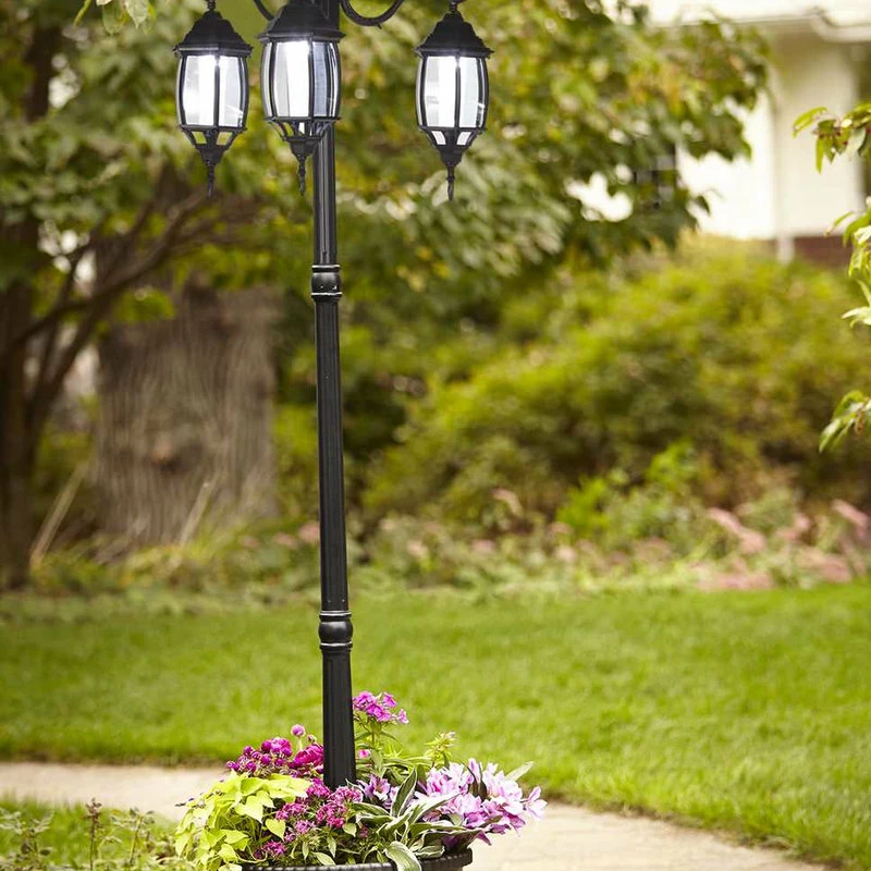 Flash Sale ๐ Home Garden Collections 6.6' Tall Solar Lamp Post And Planter, 3 Heads, White Leds, Black ๐คฉ - Image 3