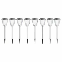 New ⌛ Solar Path Lights, Set Of 8 Stainless Outdoor Lights By Pure Garden, Gunmetal ❤️
