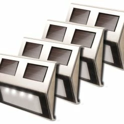 Best deal ✨ MAXSA Metal Solar Deck Lights, Set Of 4, Stainless Steel 🎁
