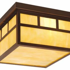 New ✨ Vaxcel Mission Bronze Square Outdoor Flush Mount Ceiling Light Honey Glass ✔️
