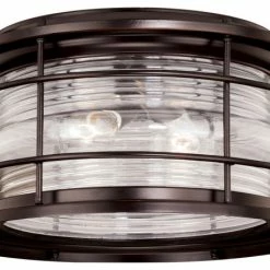 Best Sale 🛒 Vaxcel Hyannis Bronze Coastal Round Outdoor Flush Mount Ceiling Light Clear Glass 🧨